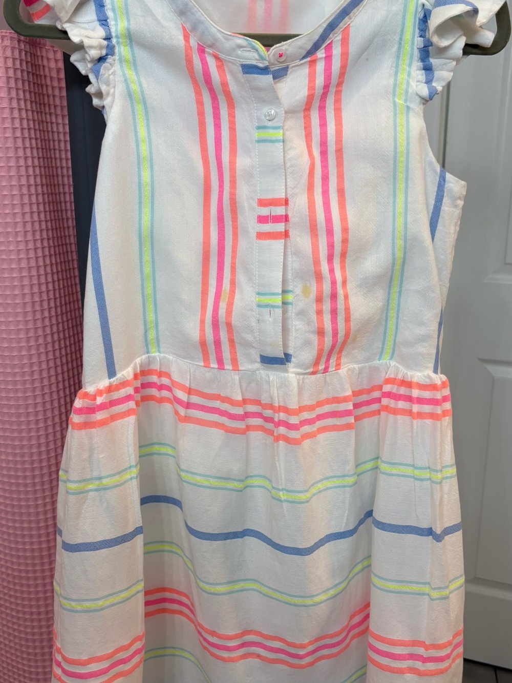 Vineyard Vines White Mini Dress with Neon Pink, Blue & Lime Stripes